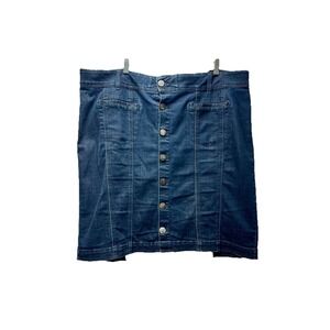 Lane Bryant 22 Denim Skirt Button Front Dark Wash Boho Modest Stretch Beachy 90s